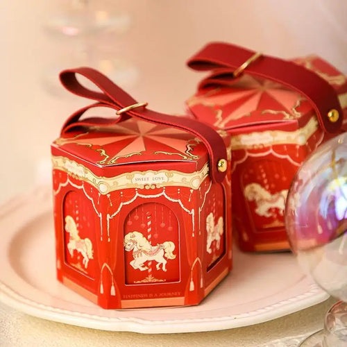 10Pcs Red Carousel Cardboard Gift Boxes Baby Shower Favors Packaging