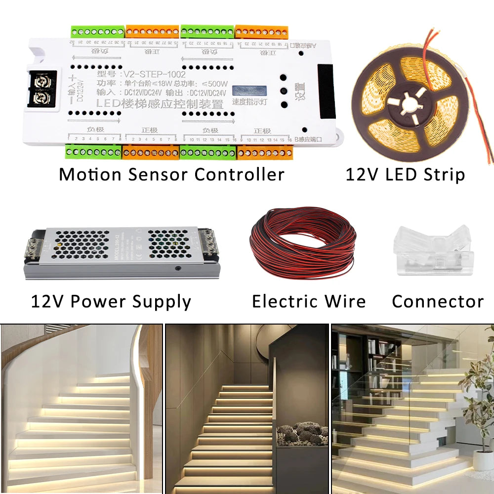 LED Motion Sensor Stair Light Strip Controller DC 12V 24V 32 Channels