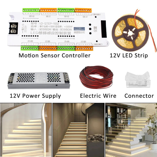 LED Motion Sensor Stair Light Strip Controller DC 12V 24V 32 Channels