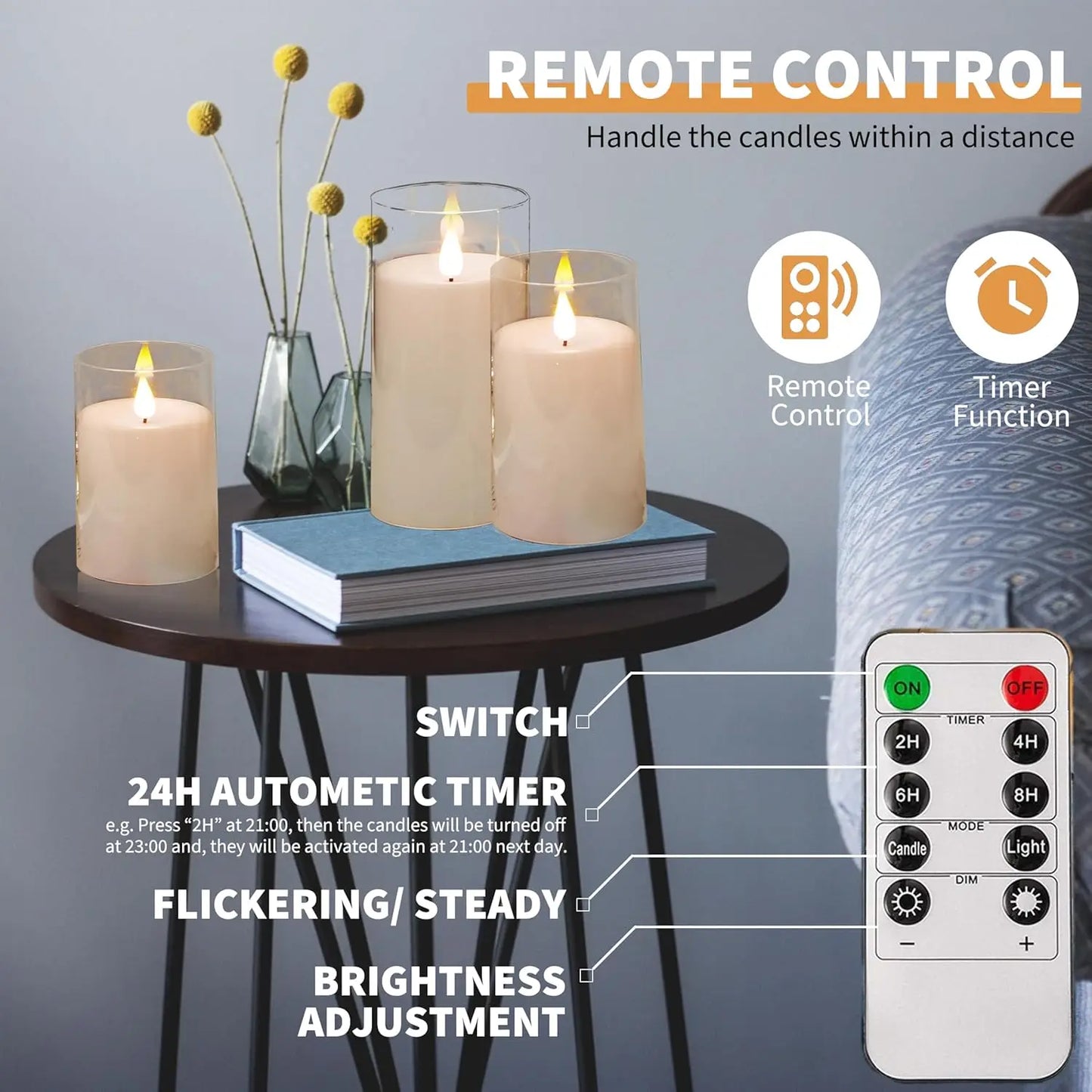 LED Flameless Candles with Remote Timer Realistic Flickering Flame