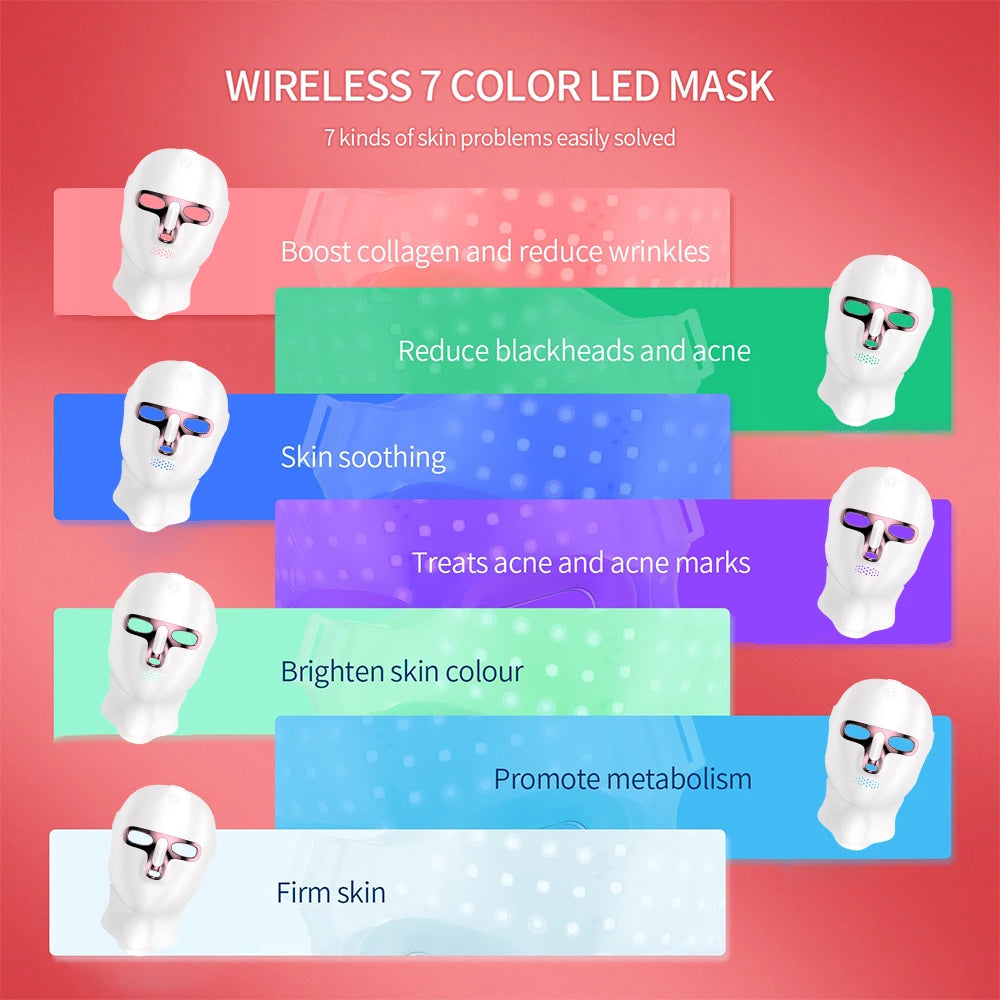 7 Colors LED Face Neck Mask Rechargeable LED Photon Beauty Mask