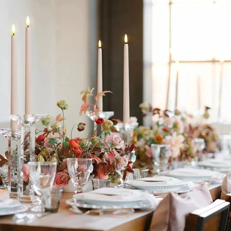 LED Flameless Taper Candles Flickering with 10-Key Remote 11" Battery