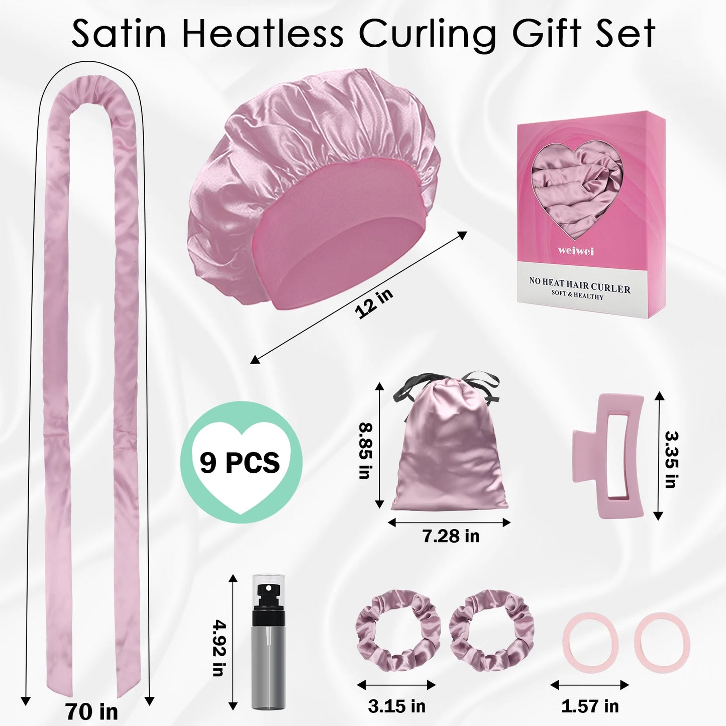 Satin Heatless Curling Set Heatless Curls Overnight Hair Curler 70" No