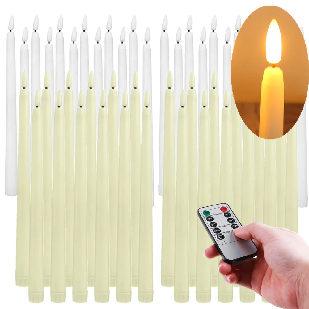 6Pcs-24Pcs Flameless Taper Candles with Timer Remote Flickering 3D