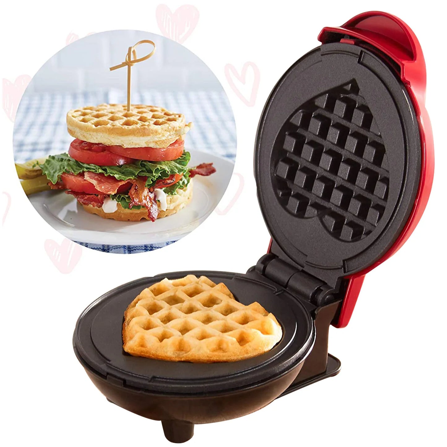 Multi Functional Mini Heart-shaped Waffle Maker, Double-sided Heated