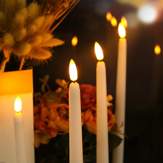 6Pcs-24Pcs Flameless Taper Candles with Timer Remote Flickering 3D