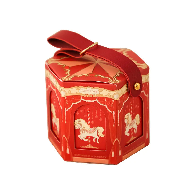 10Pcs Red Carousel Cardboard Gift Boxes Baby Shower Favors Packaging