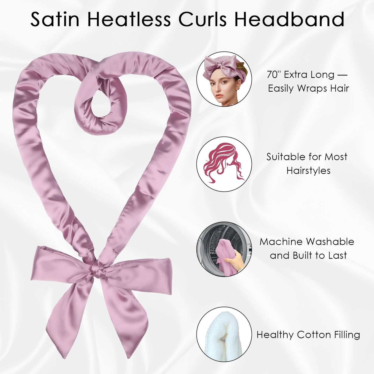 Satin Heatless Curling Set Heatless Curls Overnight Hair Curler 70" No