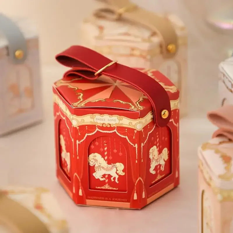 10Pcs Red Carousel Cardboard Gift Boxes Baby Shower Favors Packaging