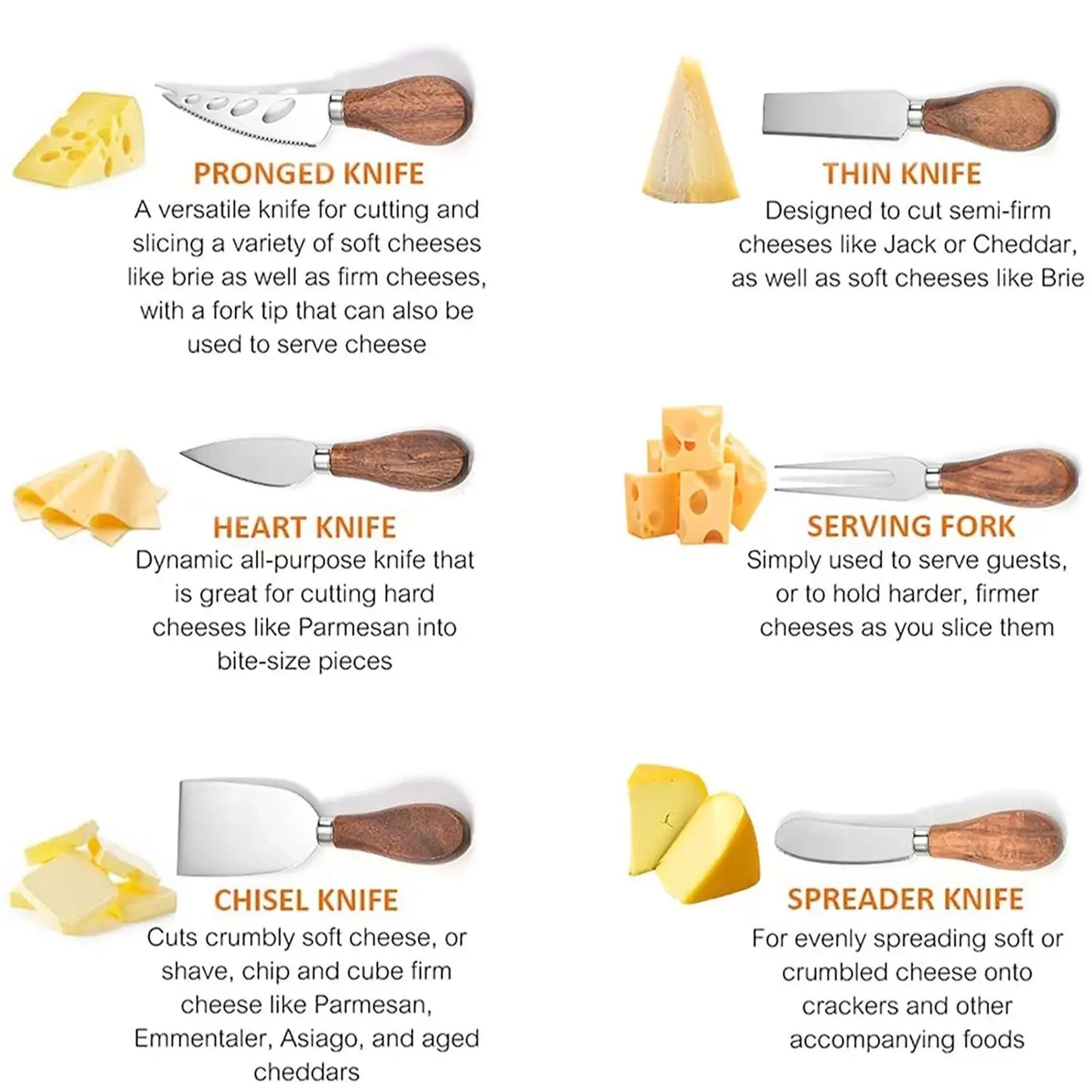 6-Piece Cheese Knives Set for Charcuterie Boards and Cutlery,