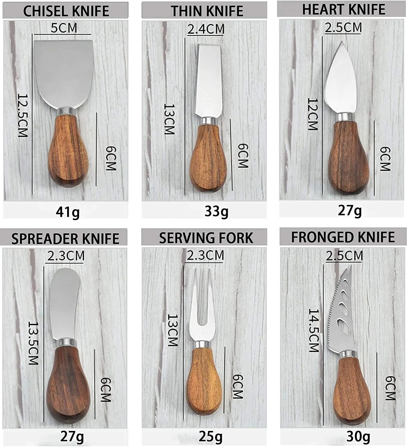 6-Piece Cheese Knives Set for Charcuterie Boards and Cutlery,