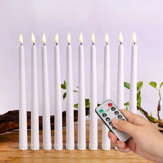 LED Flameless Taper Candles Flickering with 10-Key Remote 11" Battery